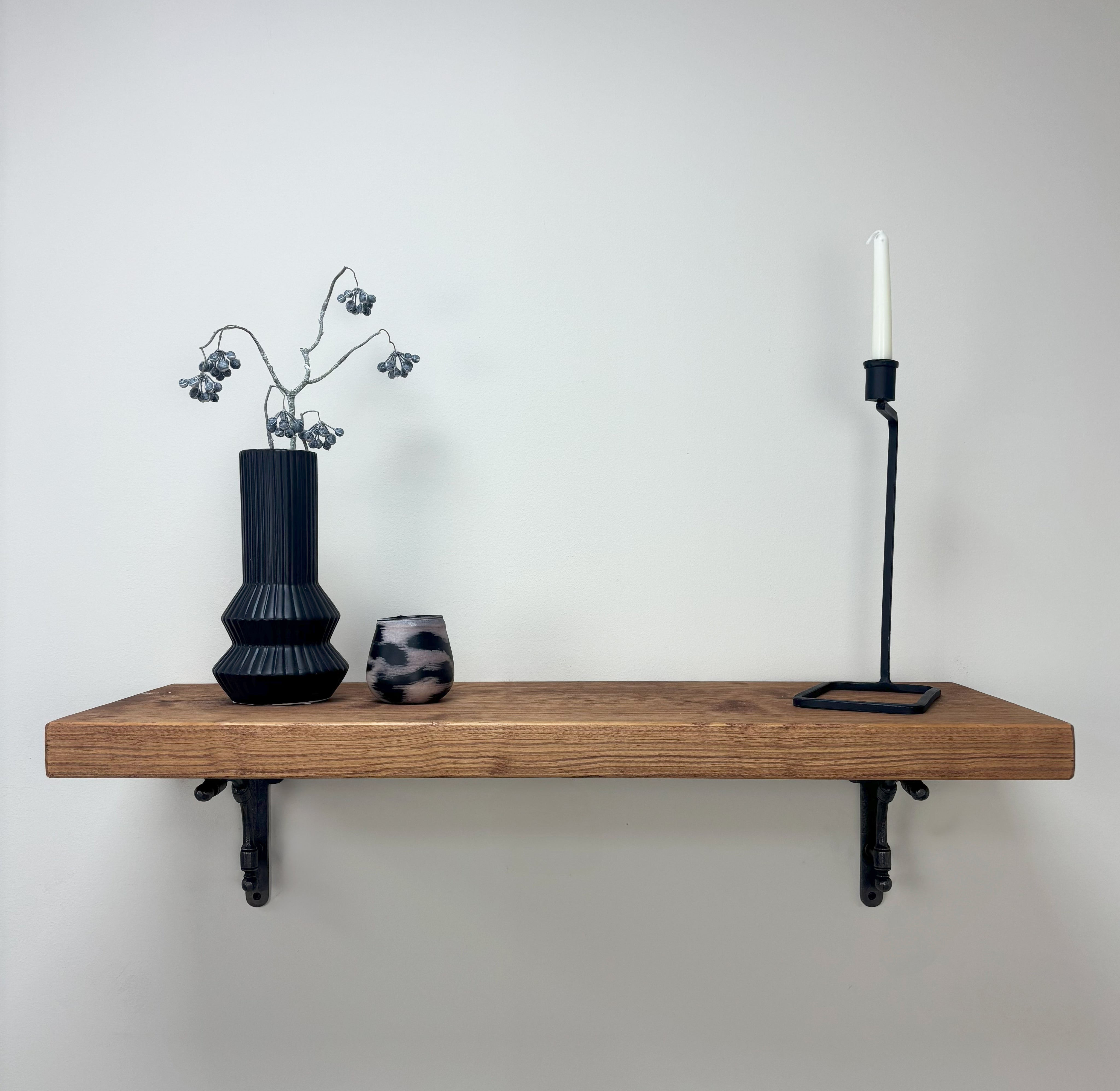 Tanfield Rustic Wooden Shelf with Brackets - 29cm x 4.5cm - Teak