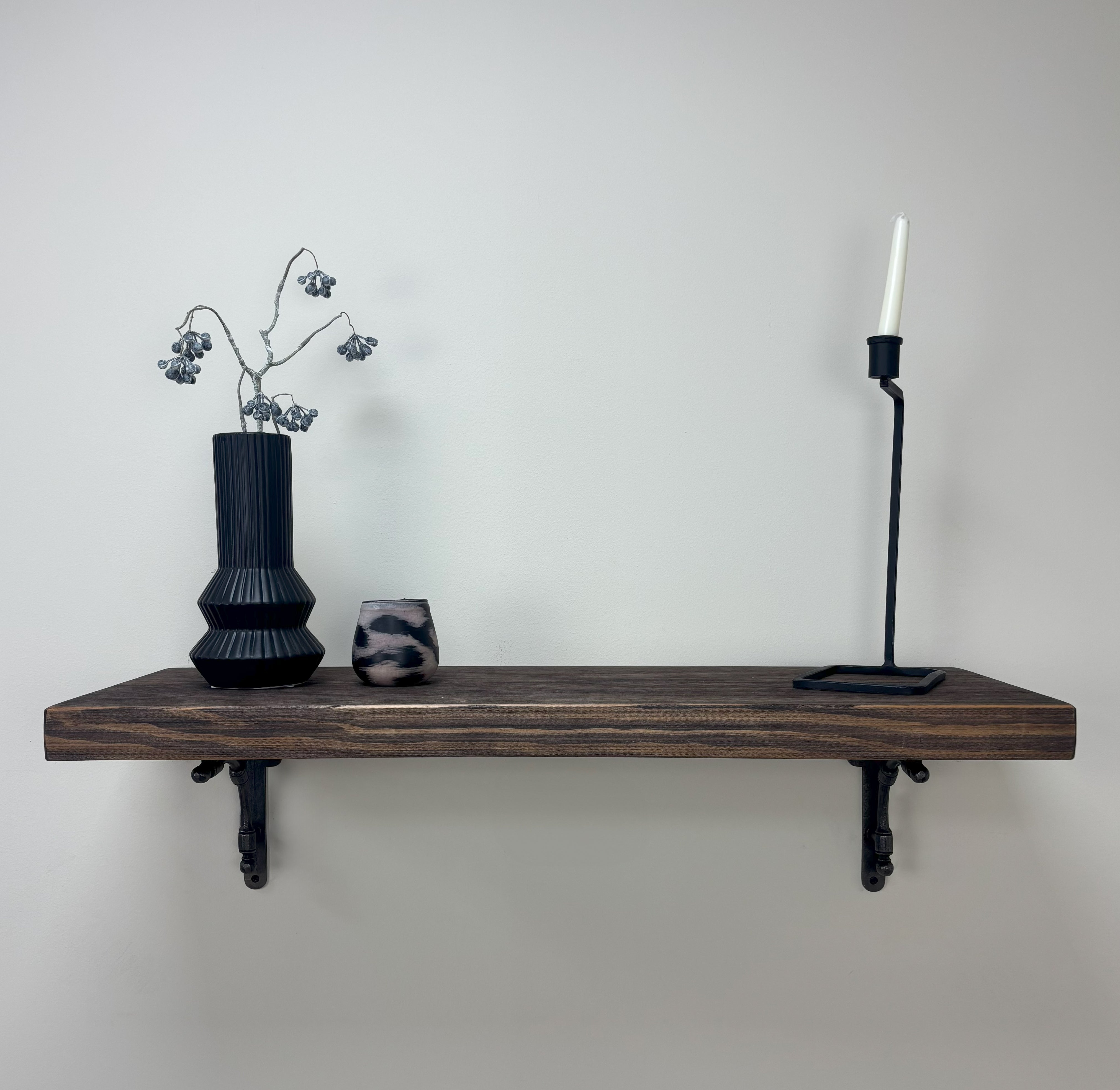 Tanfield Rustic Wooden Shelf with Brackets - 29cm x 4.5cm - Walnut