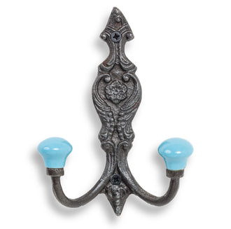 Vintage Iron Coat Hooks - Blue Hook Ends - Coat Hooks & Hall Storage