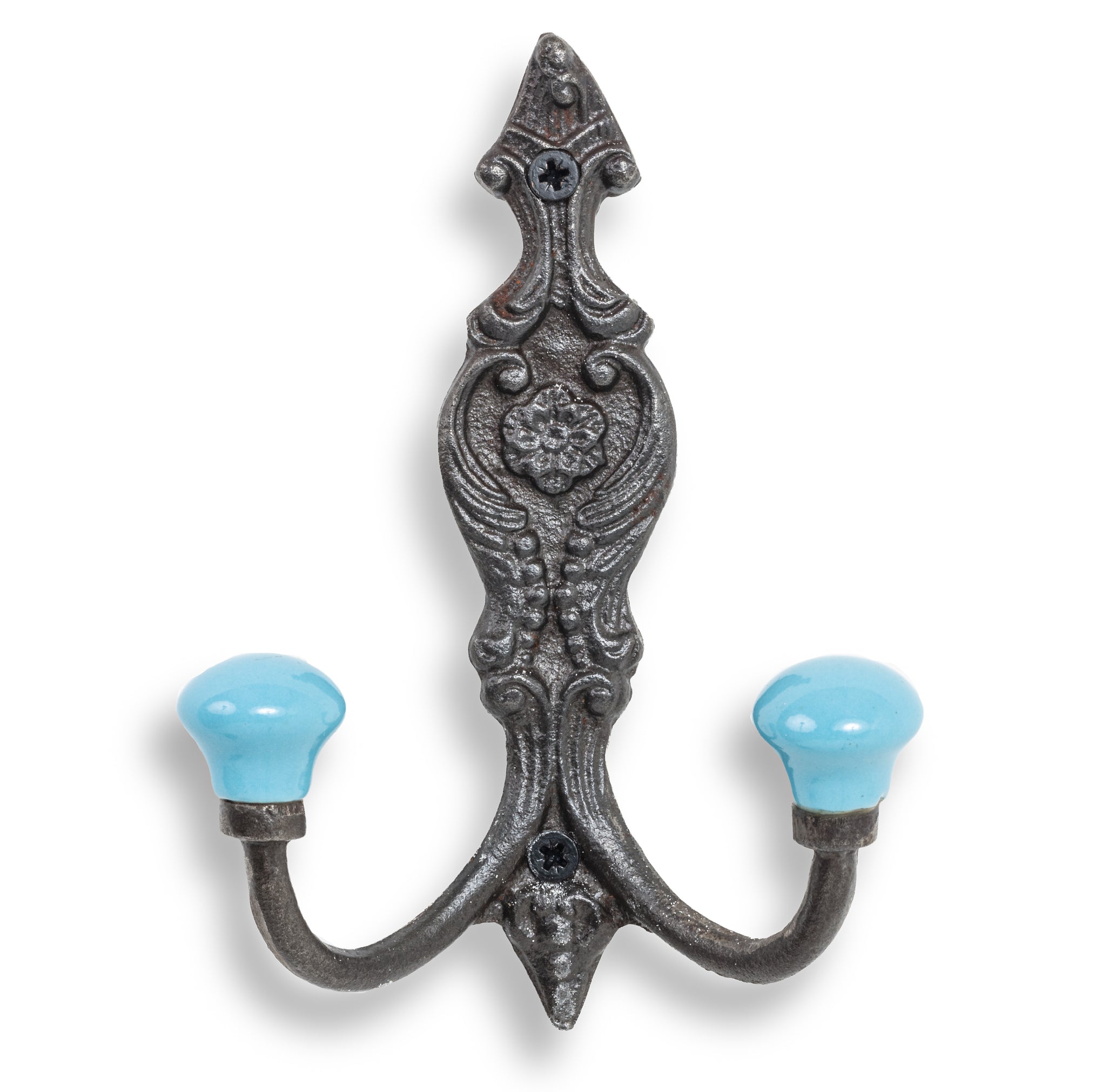 Vintage Iron Coat Hooks - Blue Hook Ends - Coat Hooks & Hall Storage