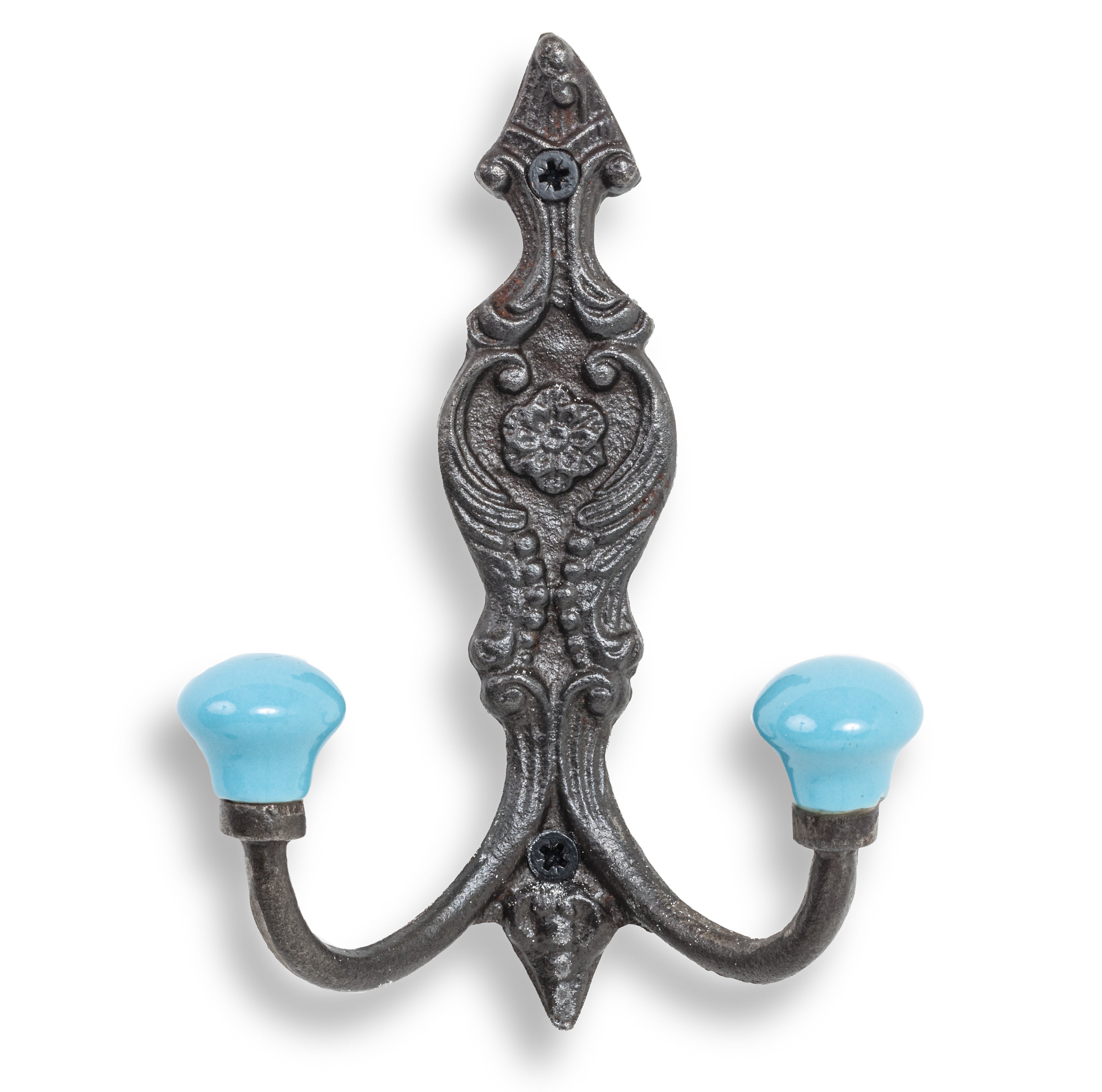 Vintage Iron Coat Hooks - Blue Hook Ends - Coat Hooks & Hall Storage
