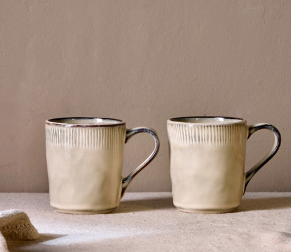Cream Ceramic Mugs - Set Of 2 - Tableware & Entertaining
