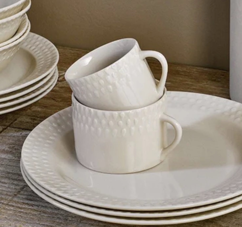Cream Patterned Mugs - Set Of 2 -