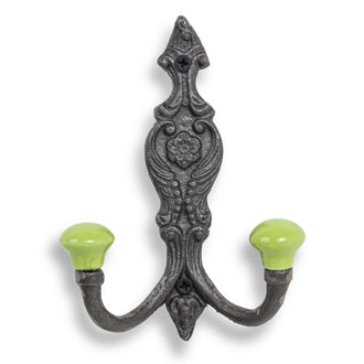 Vintage Iron Coat Hooks - Green Hook Ends - Coat Hooks & Hall Storage