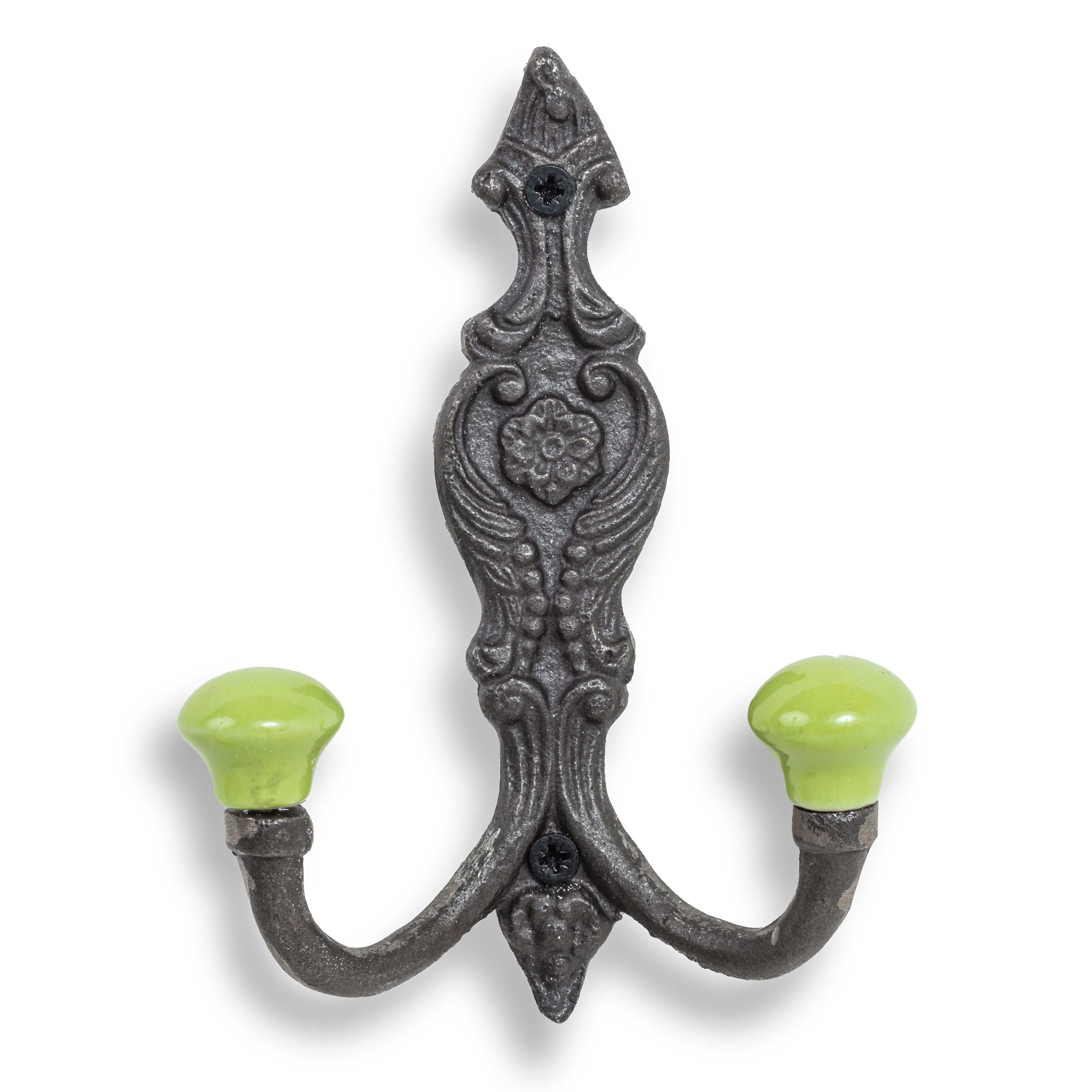 Vintage Iron Coat Hooks - Green Hook Ends