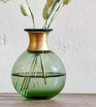 Small Green Vase With Metal Neck - Outlet - Save 20%