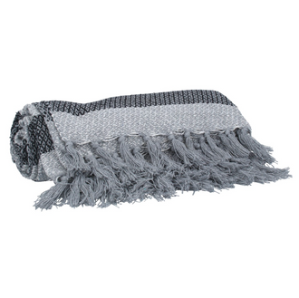 Grey Striped Cotton Throw - 150cm -