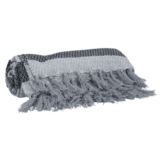 Grey Striped Cotton Throw - 150cm - 