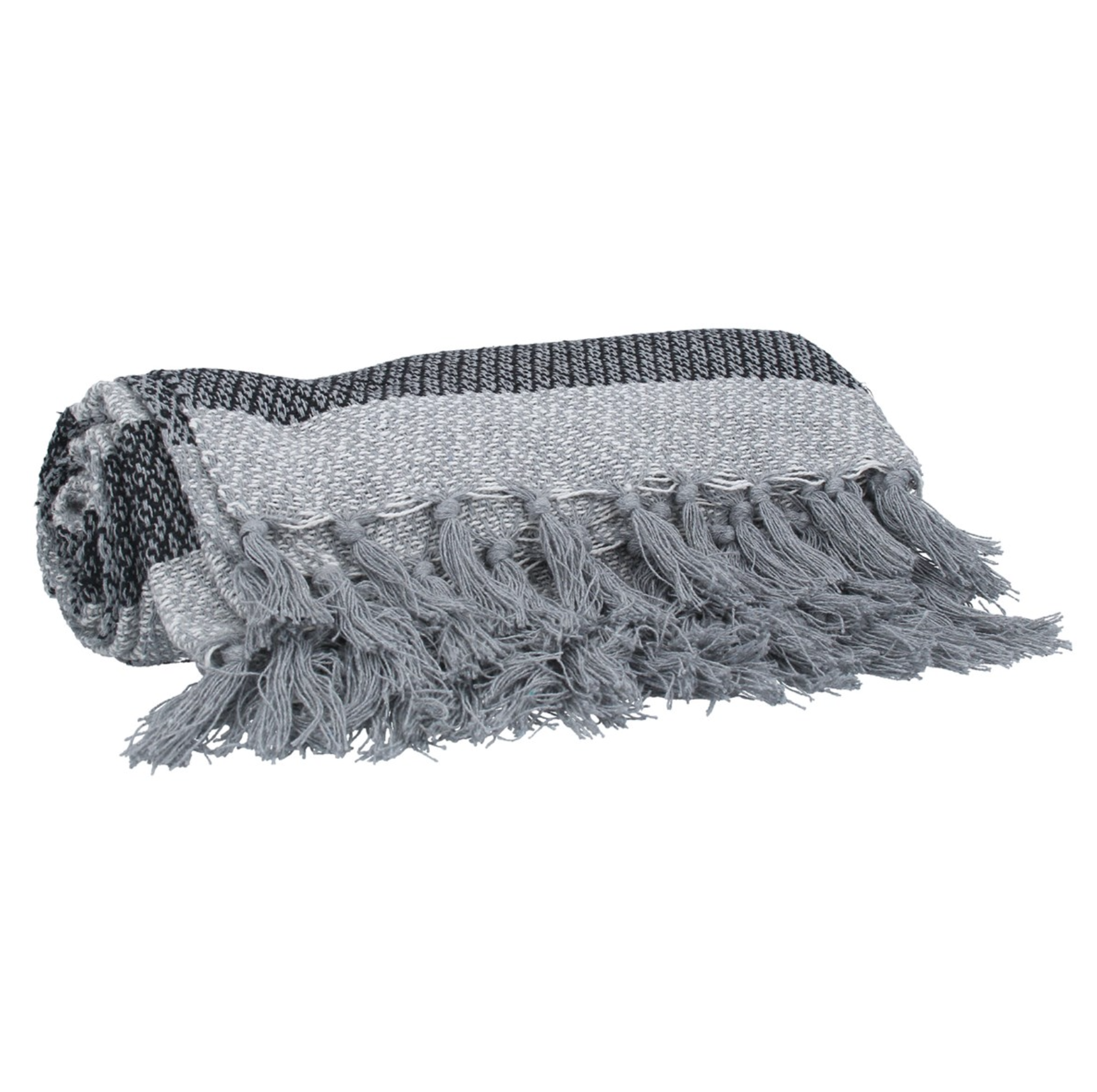 Grey Striped Cotton Throw - 150cm -