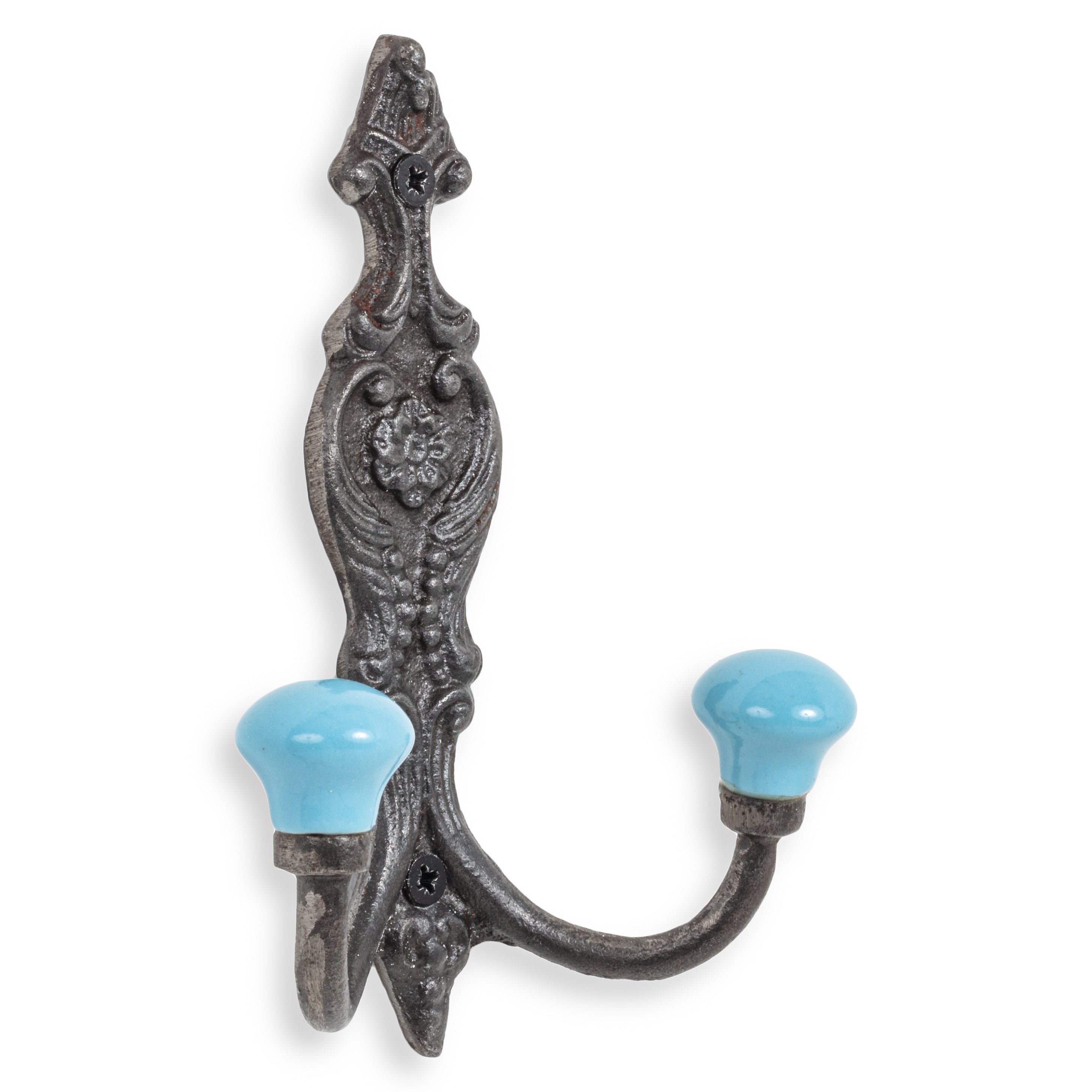 Vintage Iron Coat Hooks - Blue Hook Ends - Coat Hooks & Hall Storage