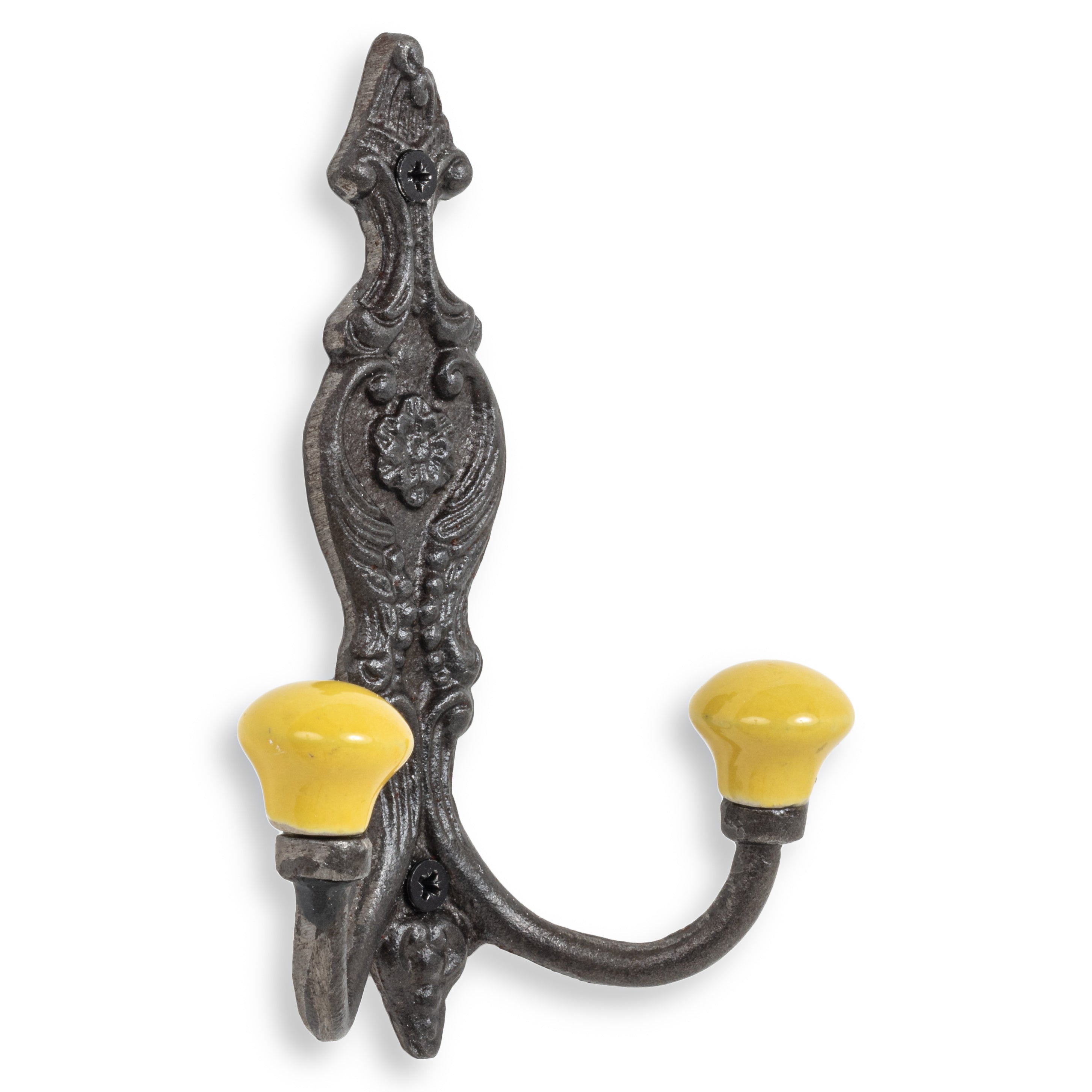 Vintage Iron Coat Hooks - Yellow Hook Ends