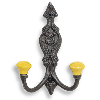 Vintage Iron Coat Hooks - Yellow Hook Ends - Coat Hooks & Hall Storage