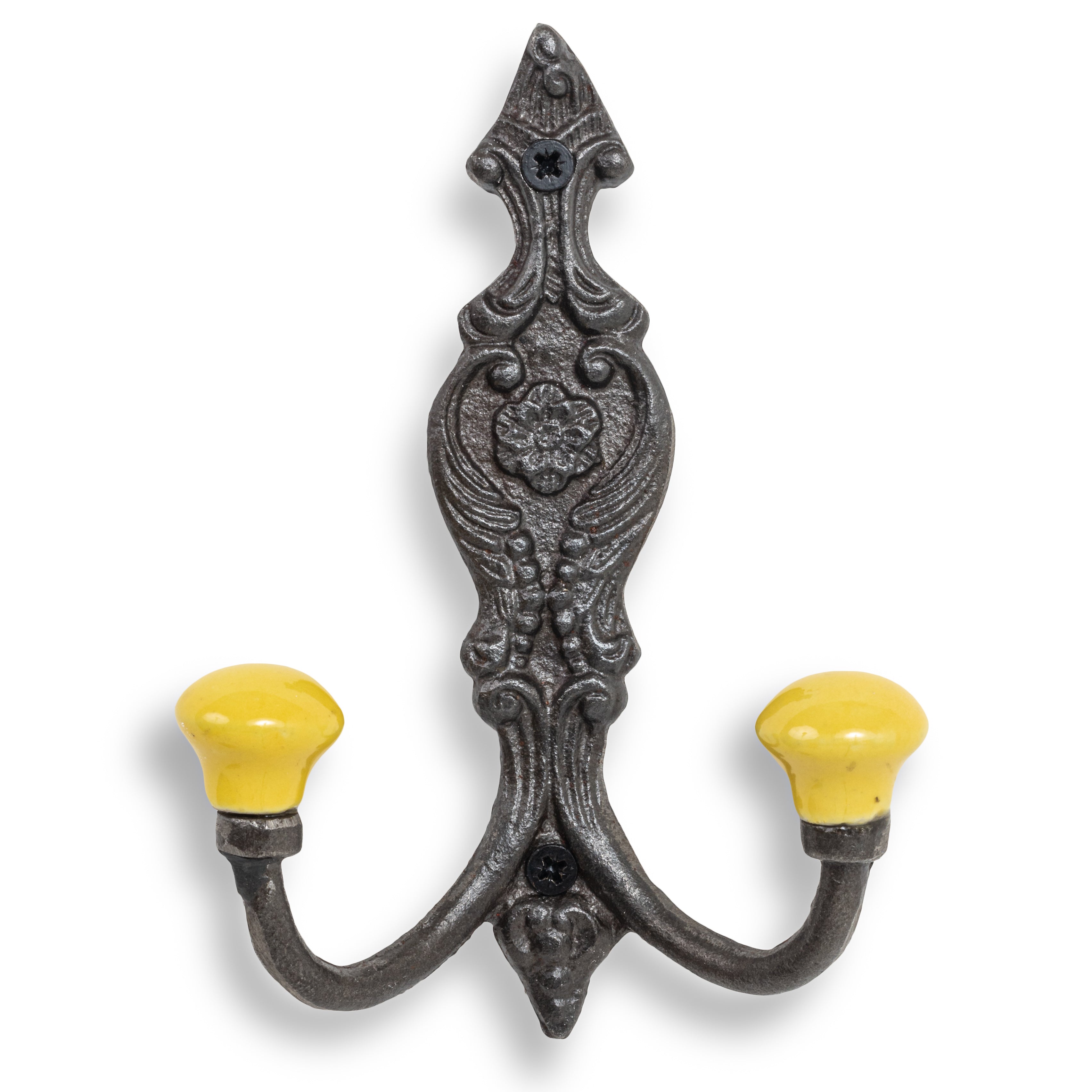 Vintage Iron Coat Hooks - Yellow Hook Ends