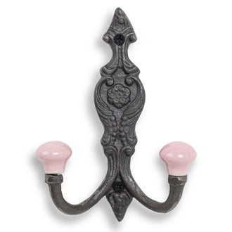 Vintage Iron Coat Hooks - Pink Hook Ends - Coat Hooks & Hall Storage