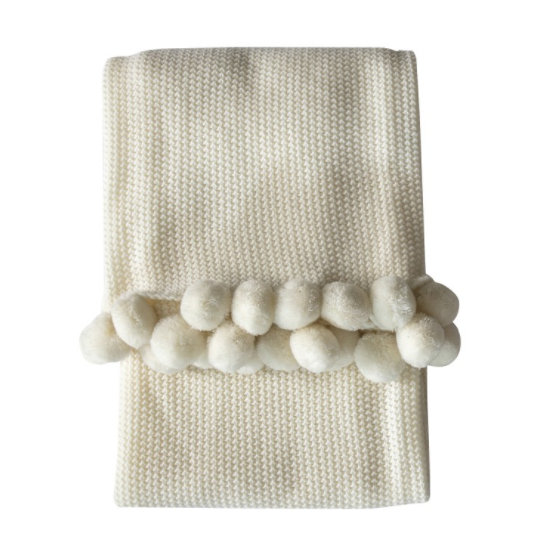 Cream knitted pom pom throw sale