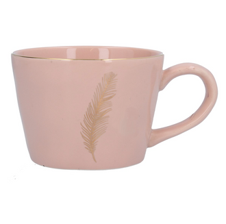 Pink Ceramic Mug With Gold Feather -