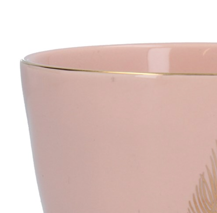 Pink Ceramic Mug With Gold Feather -