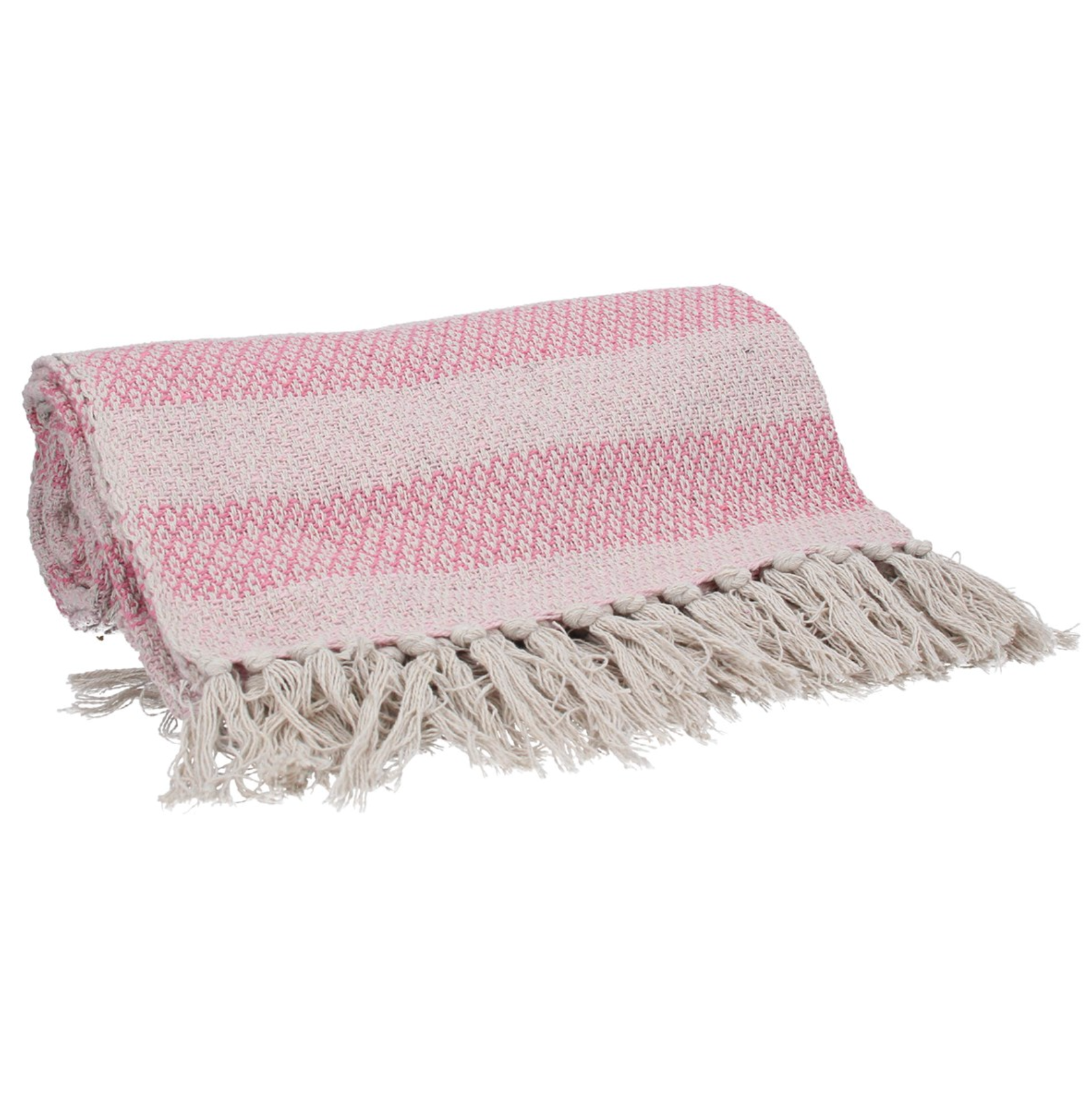 Pink Striped Cotton Throw - 150cm - 