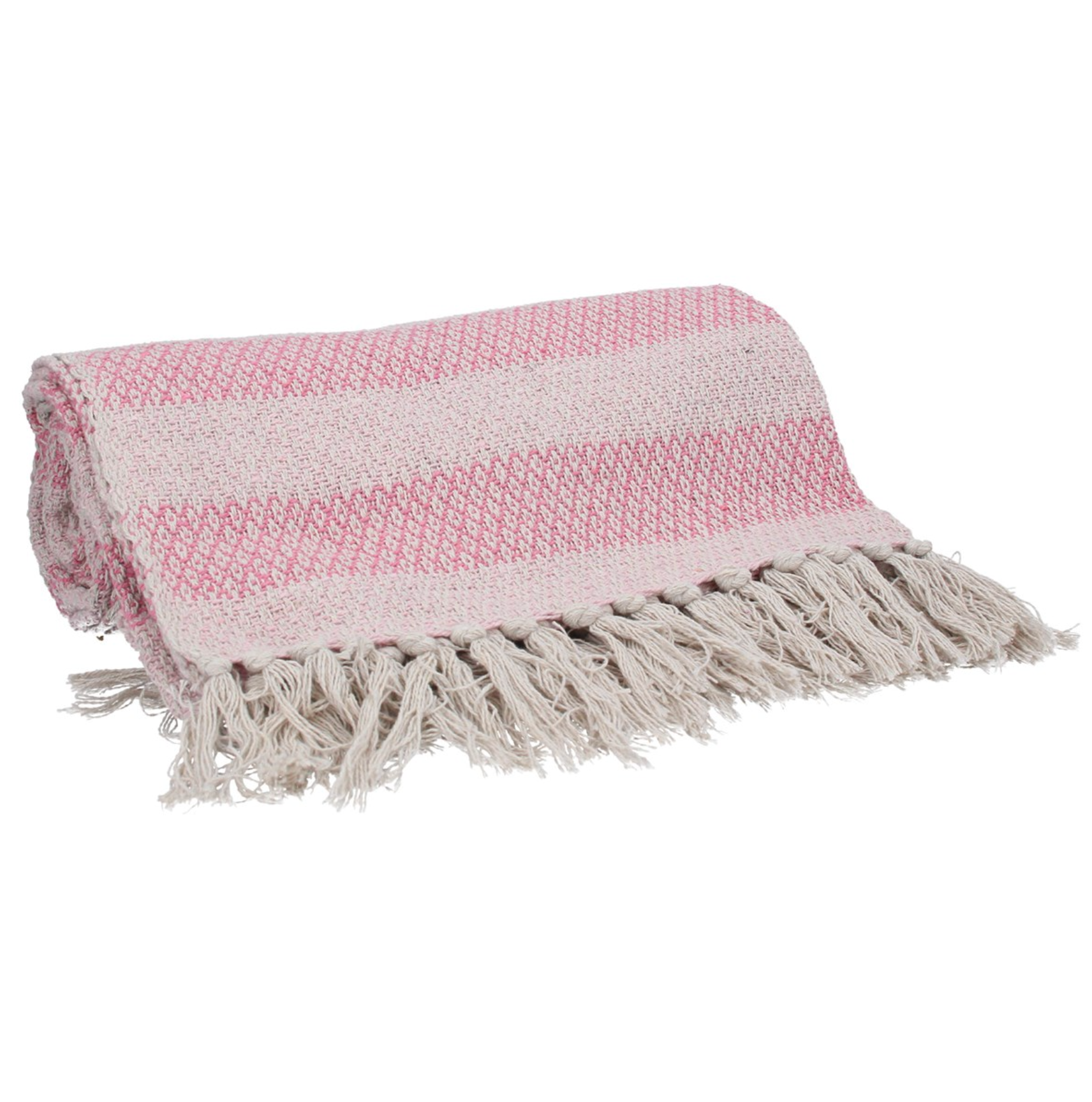Pink Striped Cotton Throw - 150cm -