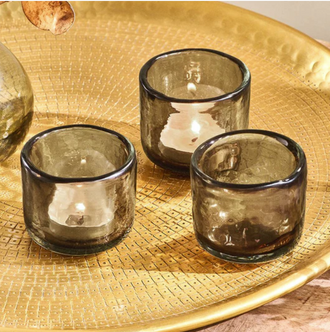 Smoked Glass Tealight Holders - Set Of 3 -