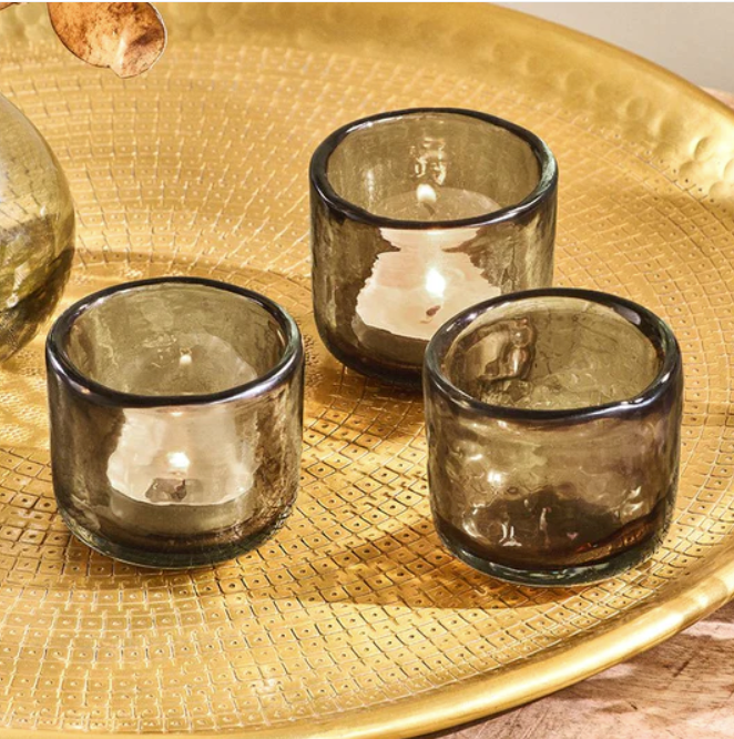 Smoked Glass Tealight Holders - Set Of 3 - 