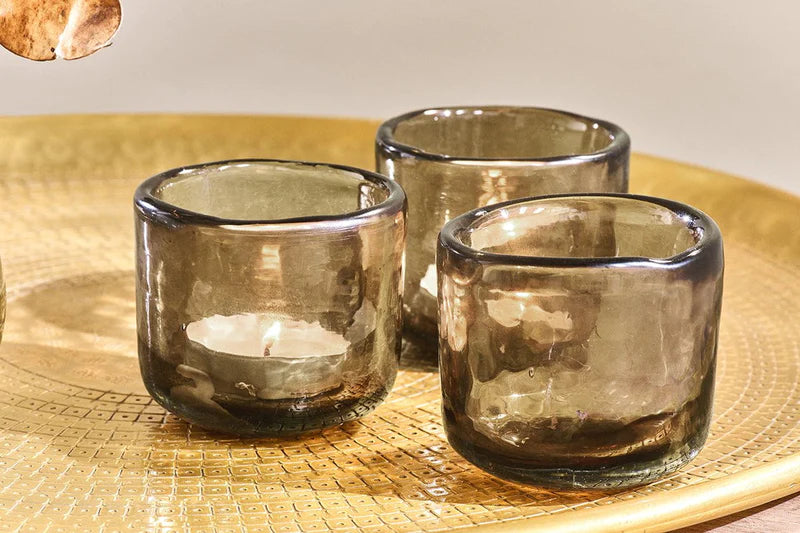 Smoked Glass Tealight Holders - Set Of 3 - 