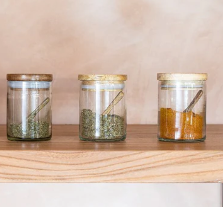 Spice Jars With Spoons - Set Of 3 -