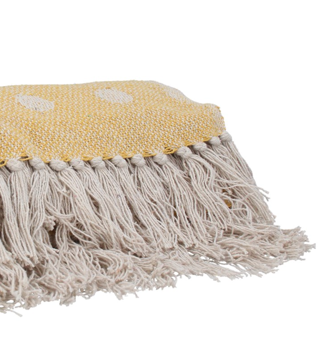Yellow Spotty Cotton Throw - 150cm -