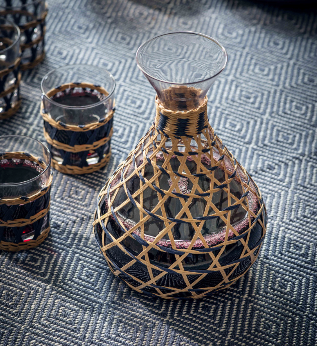Blue Rattan And Glass Carafe - Outlet - Save 20% -