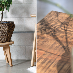 Plant stand and wood close-up