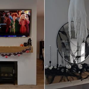 halloween DIY garlands and decorations on mantel beams