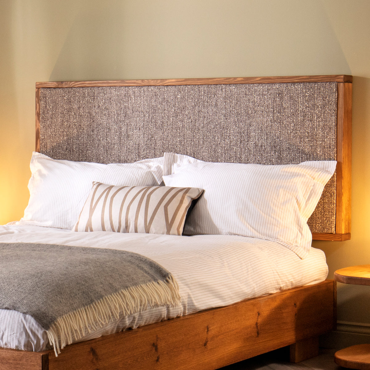 Bolam headboard, solid wood and upholstered 
