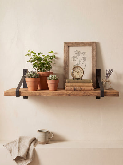 Armstrong Rustic Wooden Shelf with Brackets - 22cm x 3.5cm - Bracketed Shelves