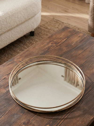 Gold Round Mirrored Tray