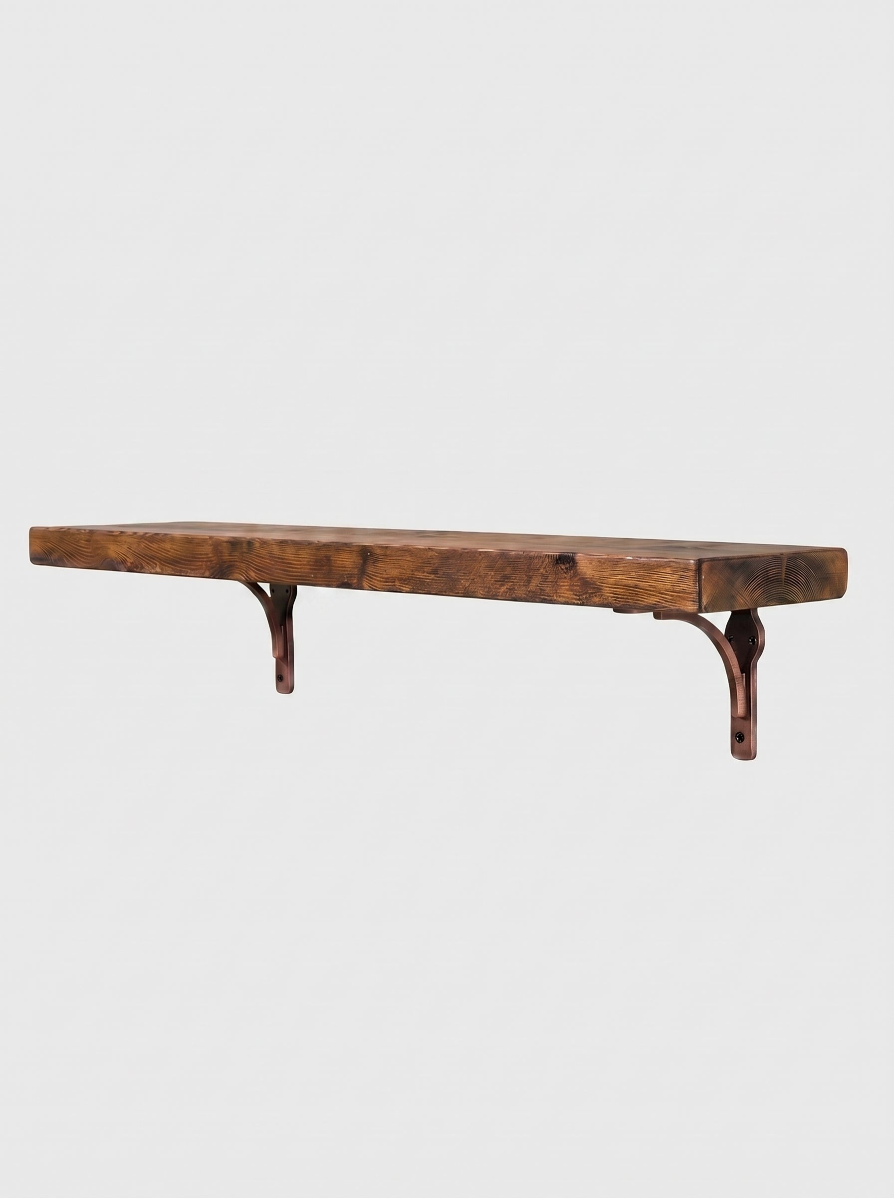Birtley Copper Rustic Wooden Shelf with Brackets - 22cm x 3.5cm