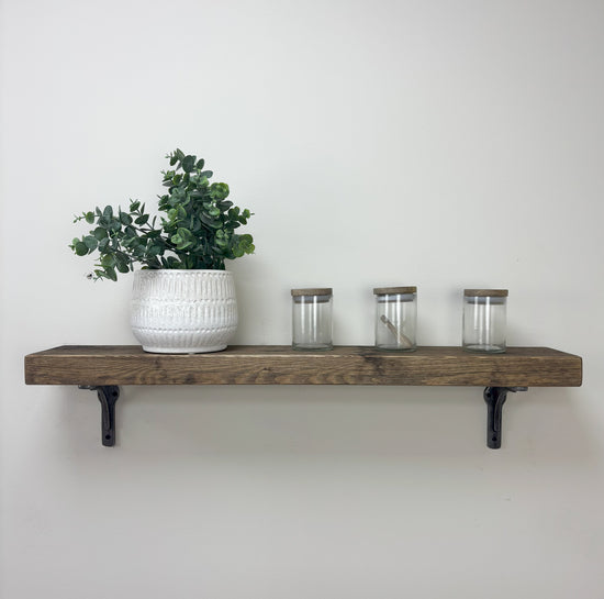 Birtley Iron Rustic Wooden Shelf with Brackets - 14.5cm x 4.5cm - 
