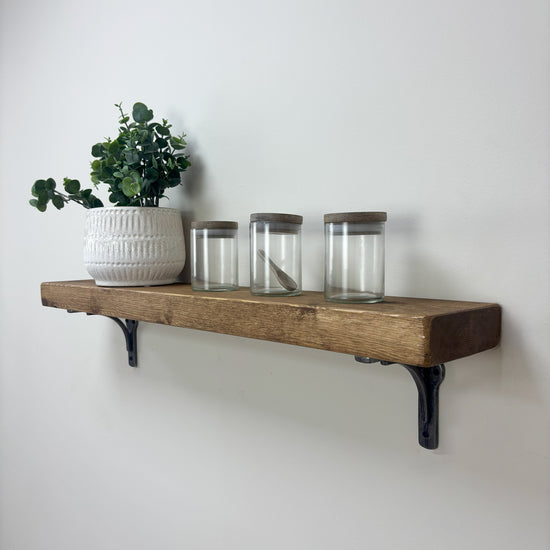 Birtley Iron Rustic Wooden Shelf with Brackets - 14.5cm x 4.5cm - 