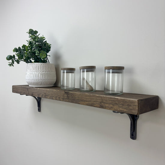 Birtley Iron Rustic Wooden Shelf with Brackets - 14.5cm x 4.5cm - 