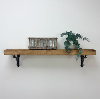 Causey Rustic Wooden Shelf with Brackets - 14.5cm x 4.5cm - 