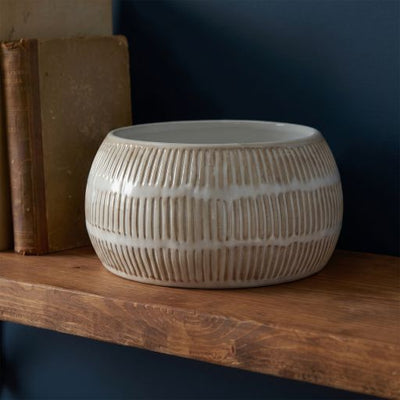 White Ribbed Ceramic Bowl