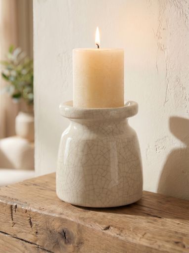 White Stoneware Candle Holder
