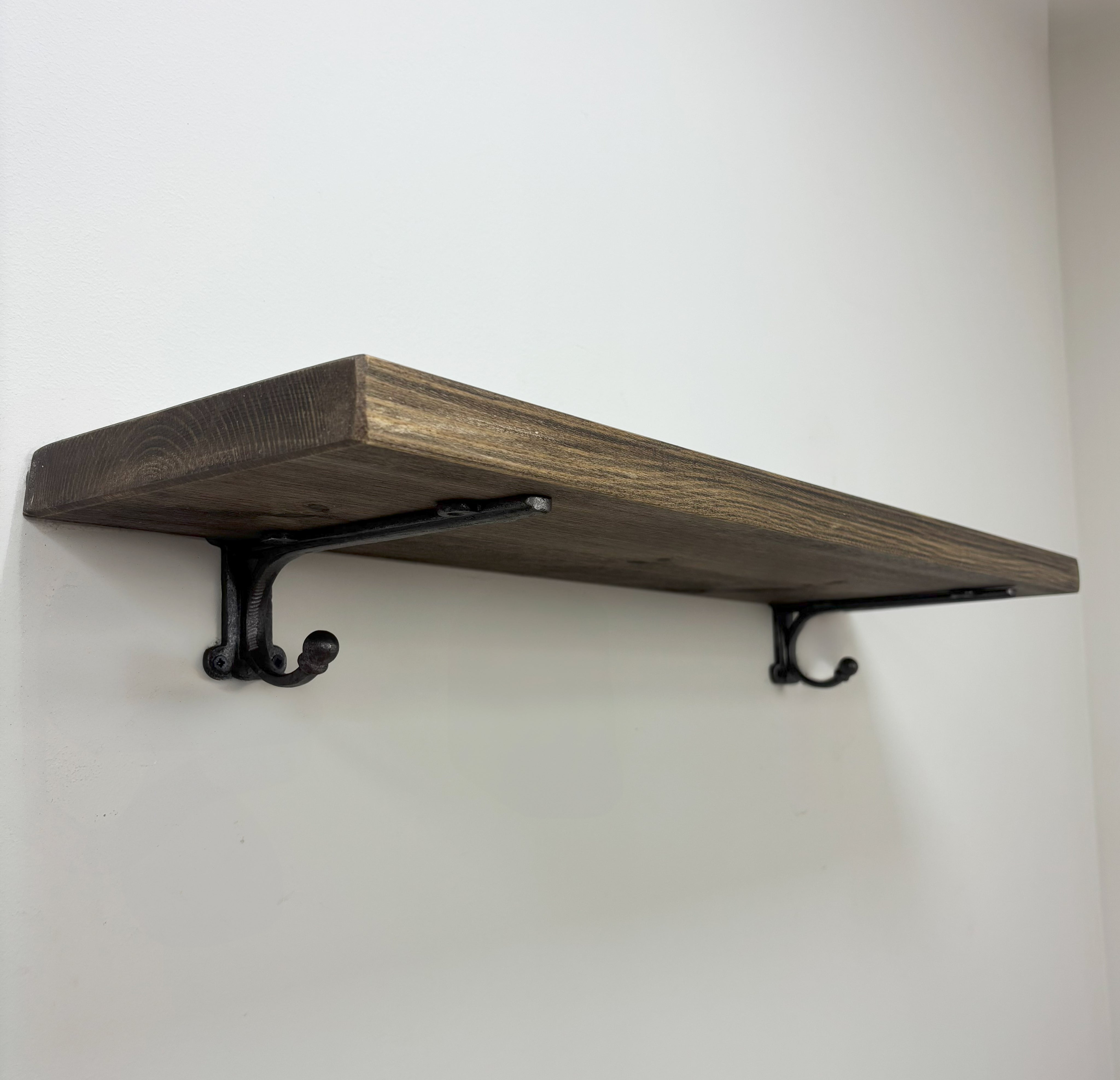 Hutton Rustic Wooden Shelf with Brackets - 22cm x 3.5cm