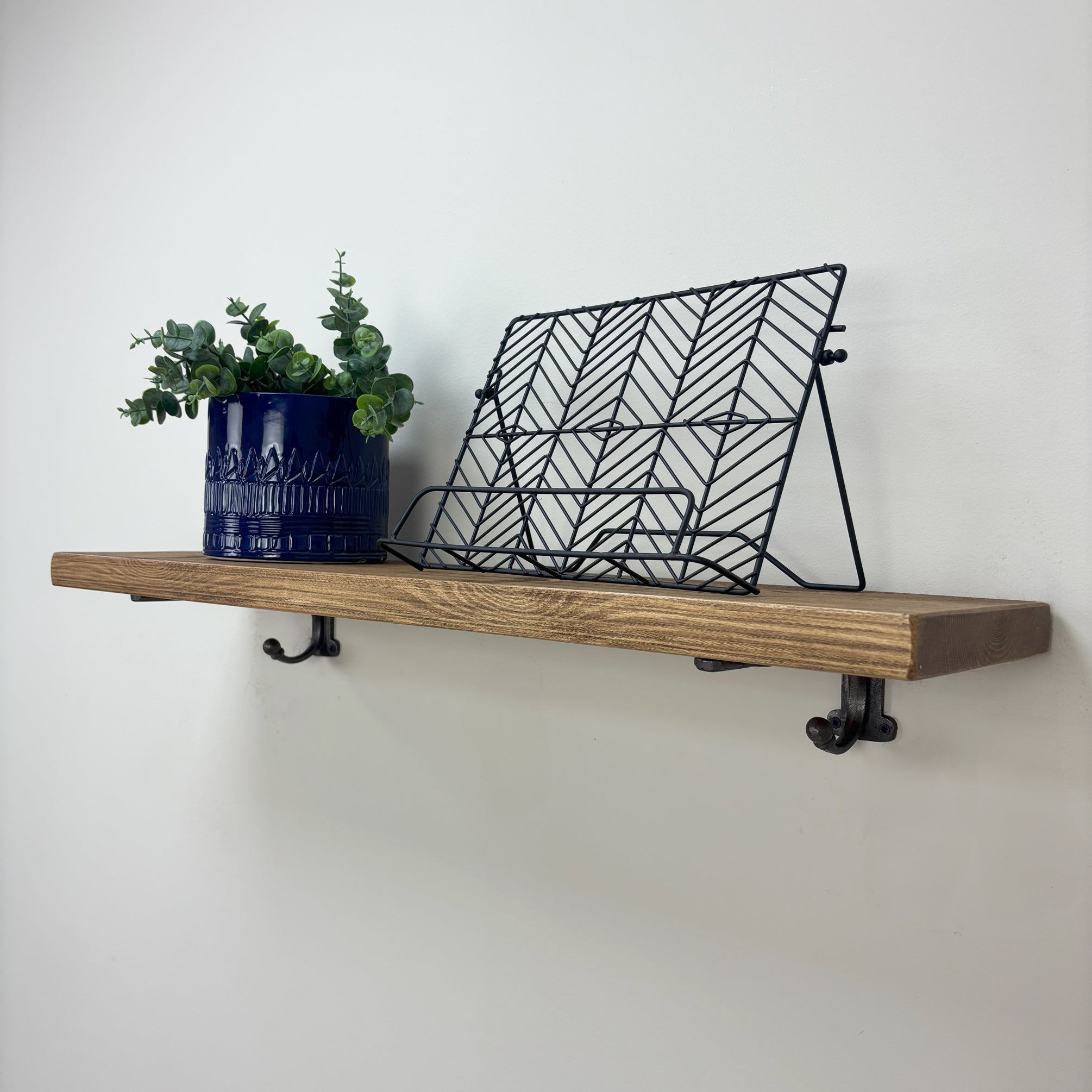 Hutton Rustic Wooden Shelf with Brackets - 22cm x 3.5cm