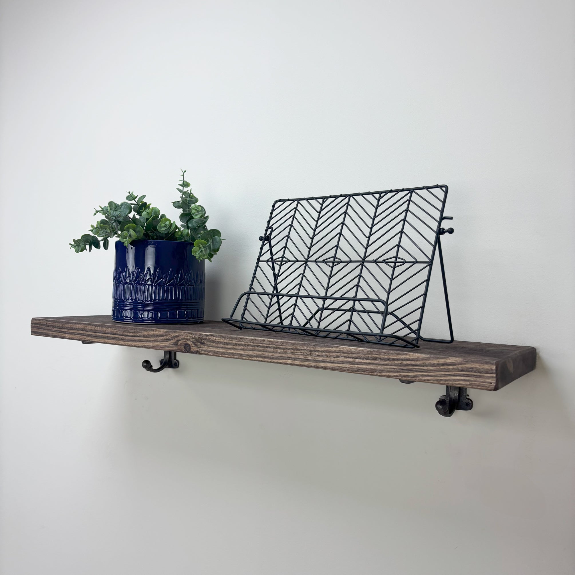 Hutton Rustic Wooden Shelf with Brackets - 22cm x 3.5cm