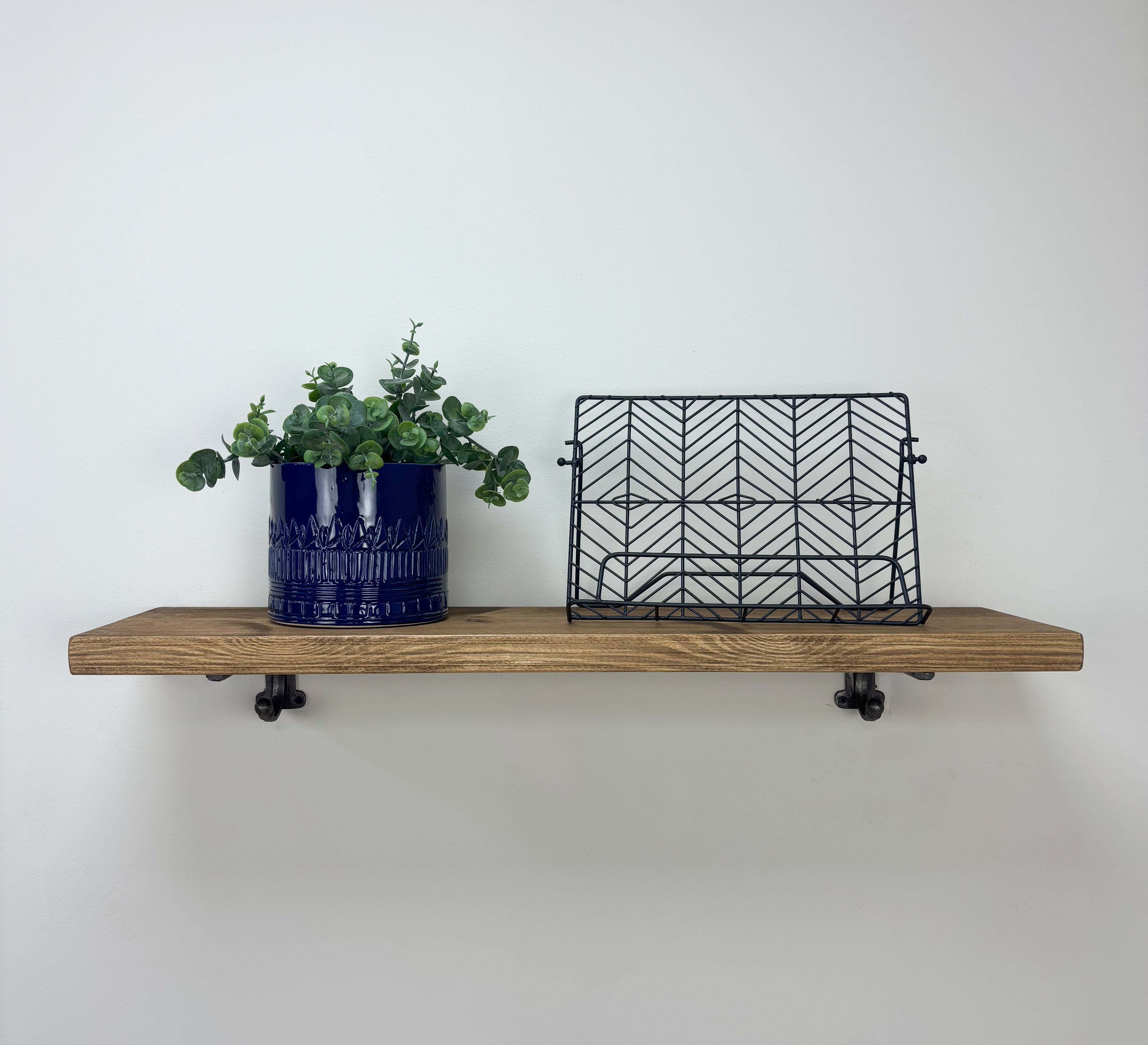 Hutton Rustic Wooden Shelf with Brackets - 22cm x 3.5cm