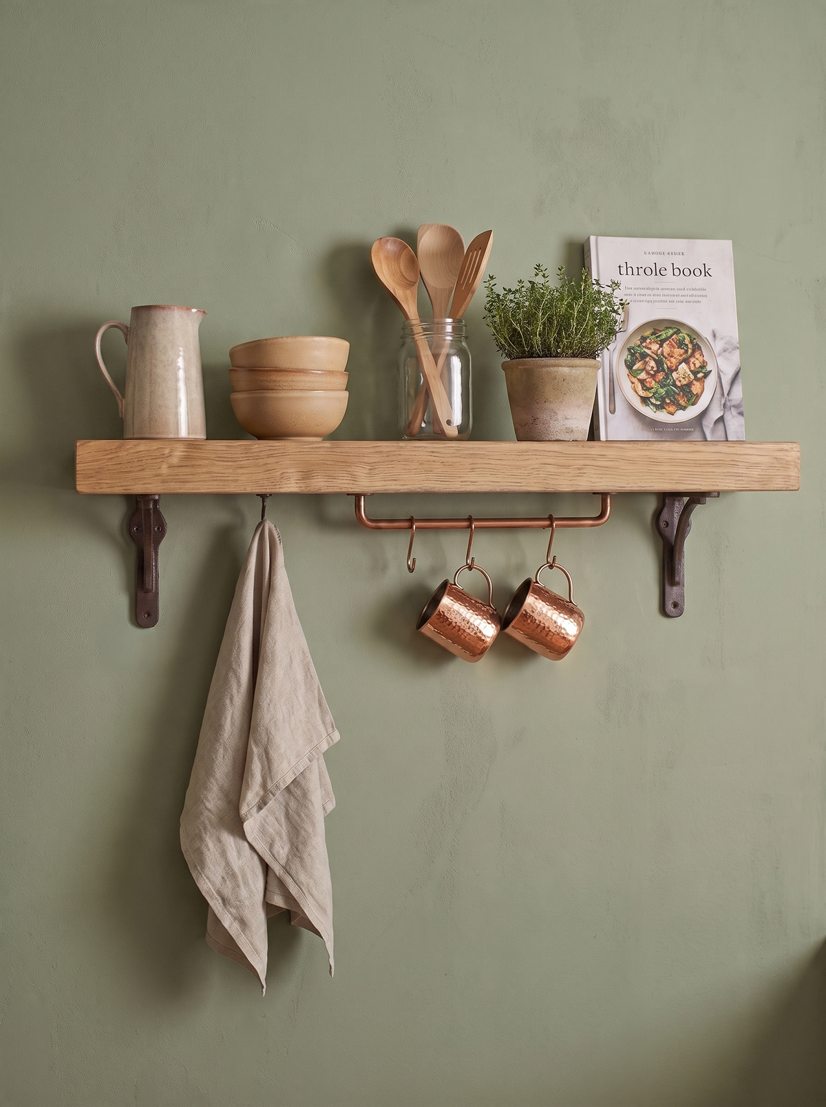 Birtley Iron Solid Wood Shelf & Brackets - 8x2 Oak Shelf (19x4cm) - Bracketed Shelves