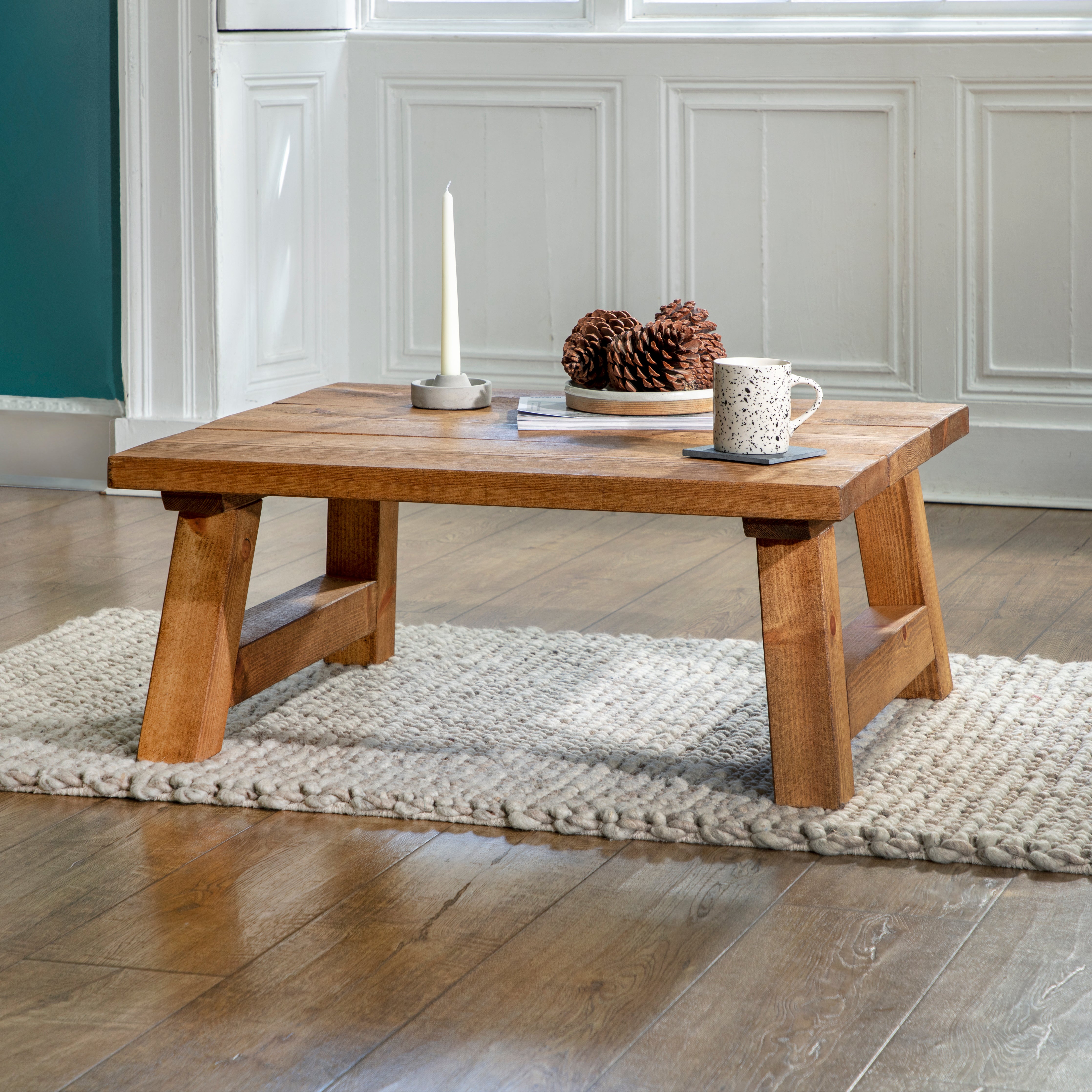 Long wooden store coffee table