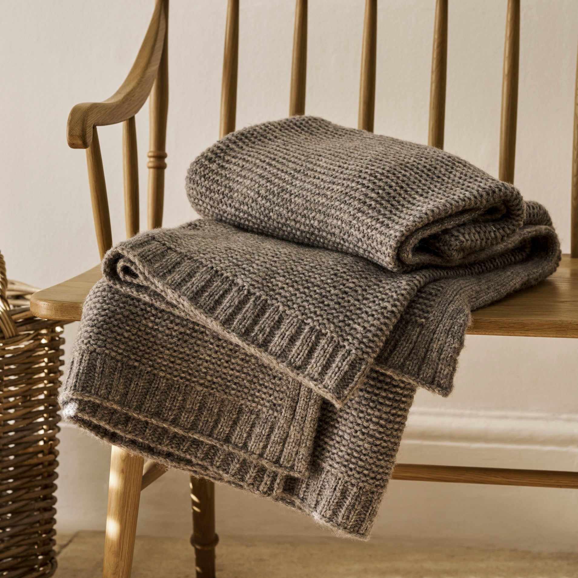 Grey Knit Wool Throw