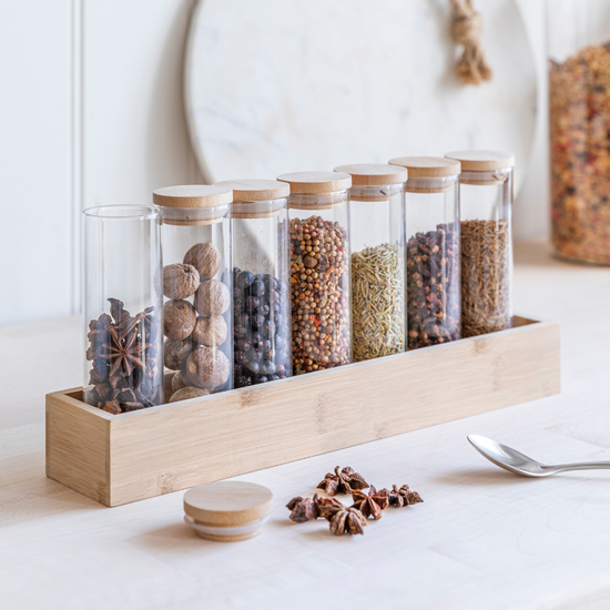 Bamboo Spice Rack Jars Kitchen Storage