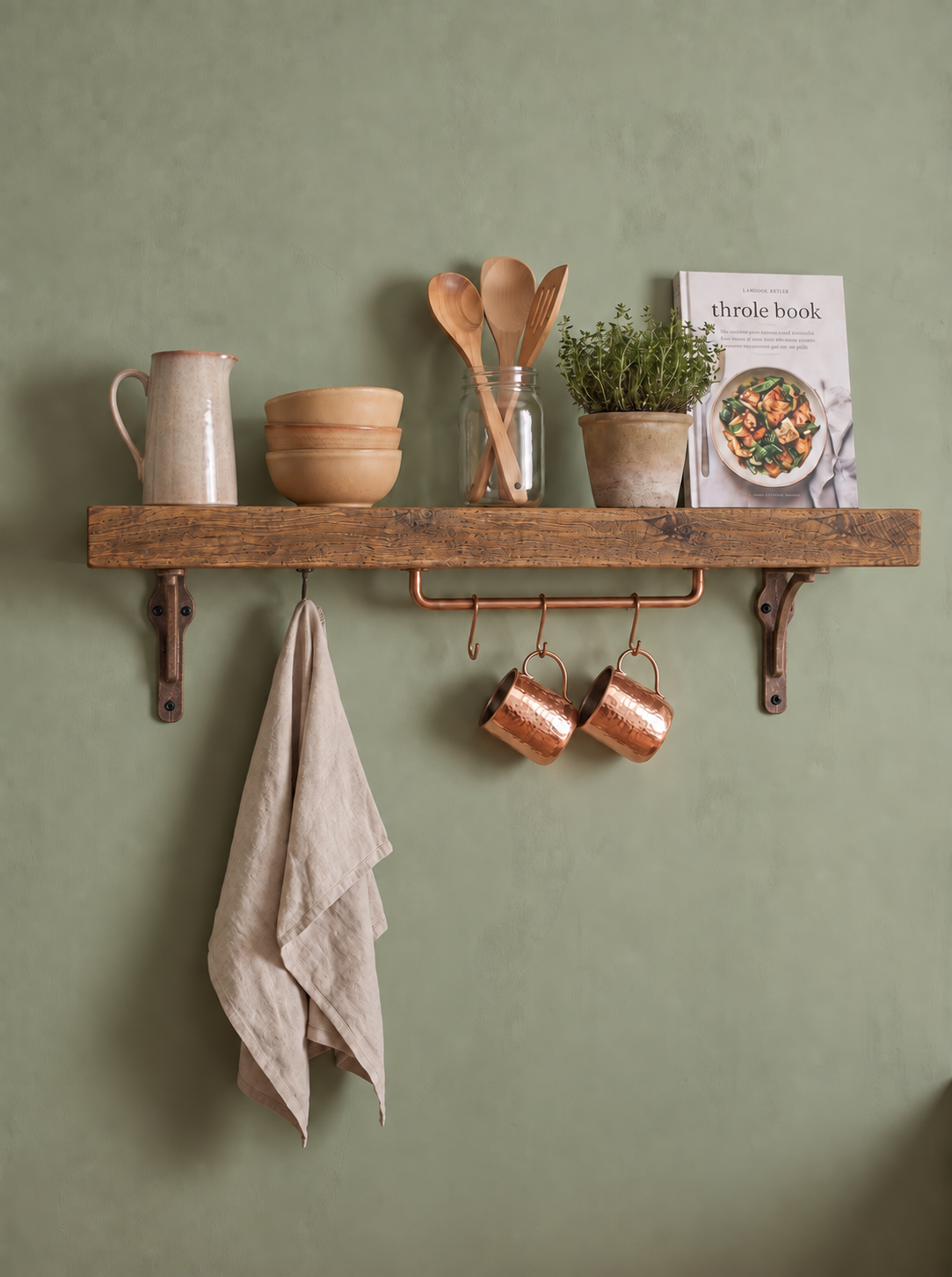 Birtley Copper Solid Wood Shelf & Brackets - 8x2 Oak Shelf (19x4cm)